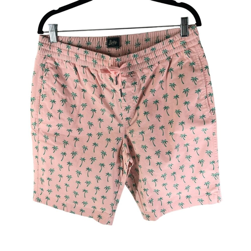 Bixby Nomad Mens Palm Print Shorts Pink & Green Cotton Stretch 32x10